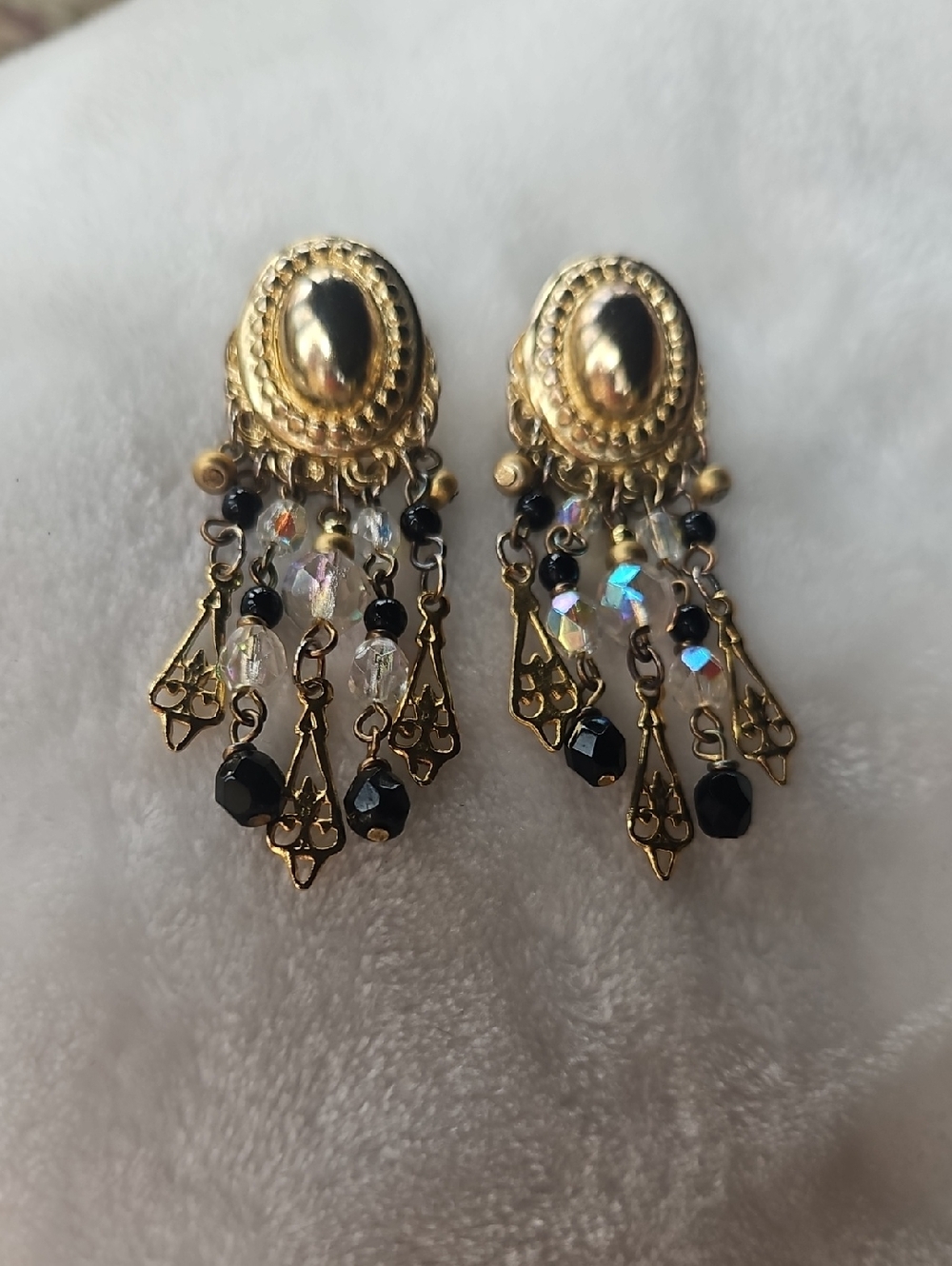 Gold-Tone Black & Crystal Dangle Earrings